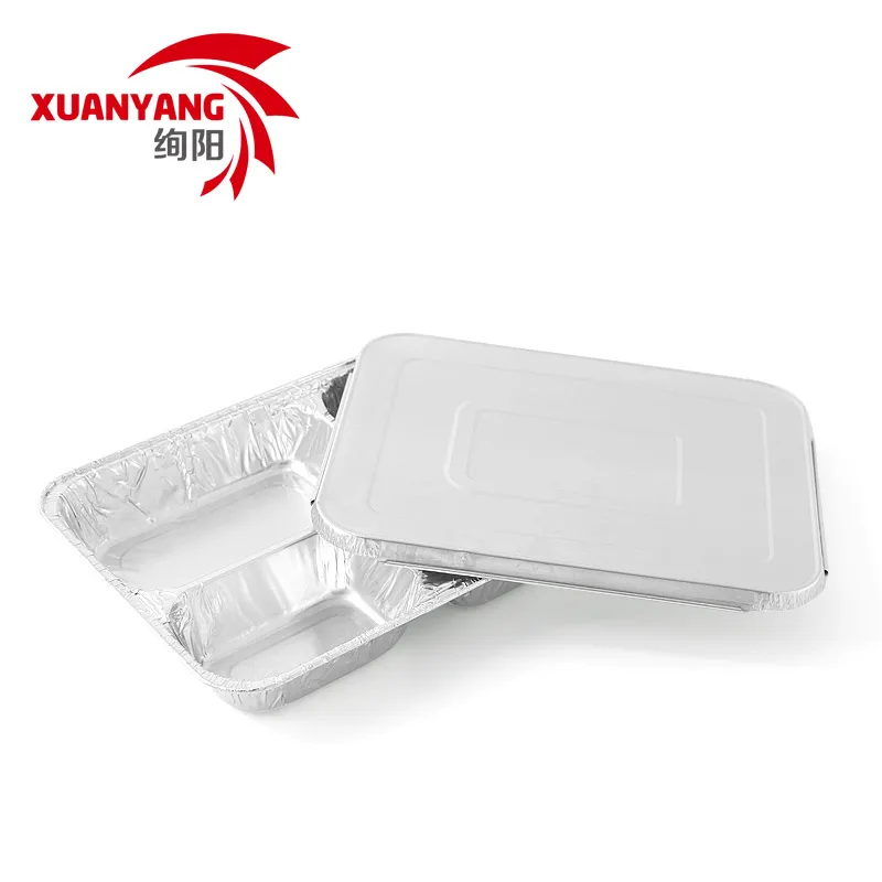 
Custom Printing Logo 4 Compartment Aluminum Foil Food Takeaway Container with Paper Lid 