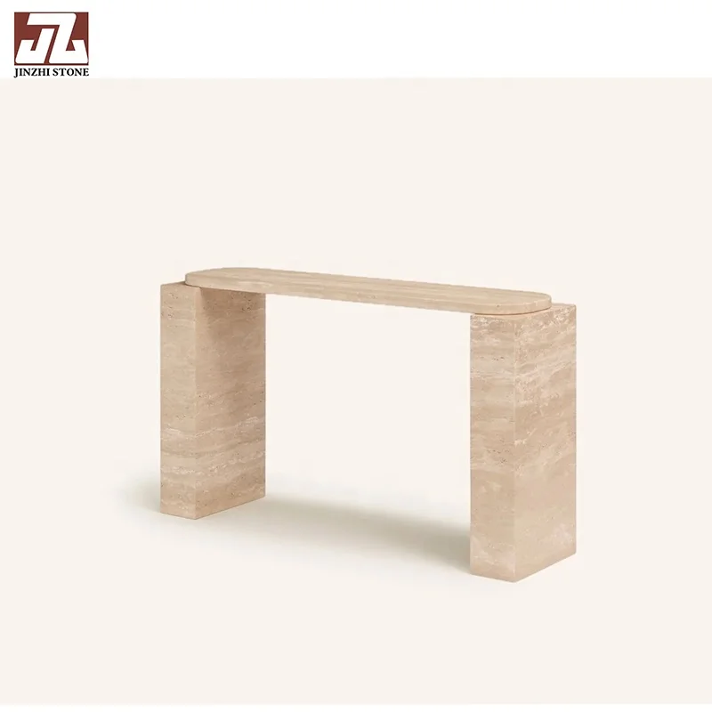 Beige Marble Console Marble Table Top Casual  Table Fashion  Bench Handcrafted For Living Room Home