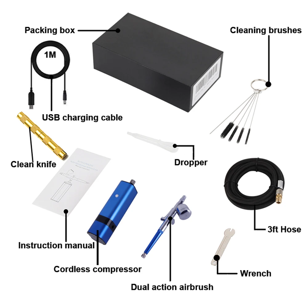 TM80S-130 Blue Color Cordless Air Brush With Compressor Kit Portable Airbrush Spray Pneumatic Tool With 1.2 M Hose