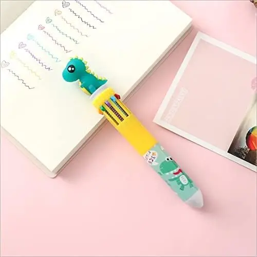 Cute Dinosaur Ballpoint Pens 10 Colors In 1 Pens Multicolor Ball Pens For Kids Gift School Office Supplies