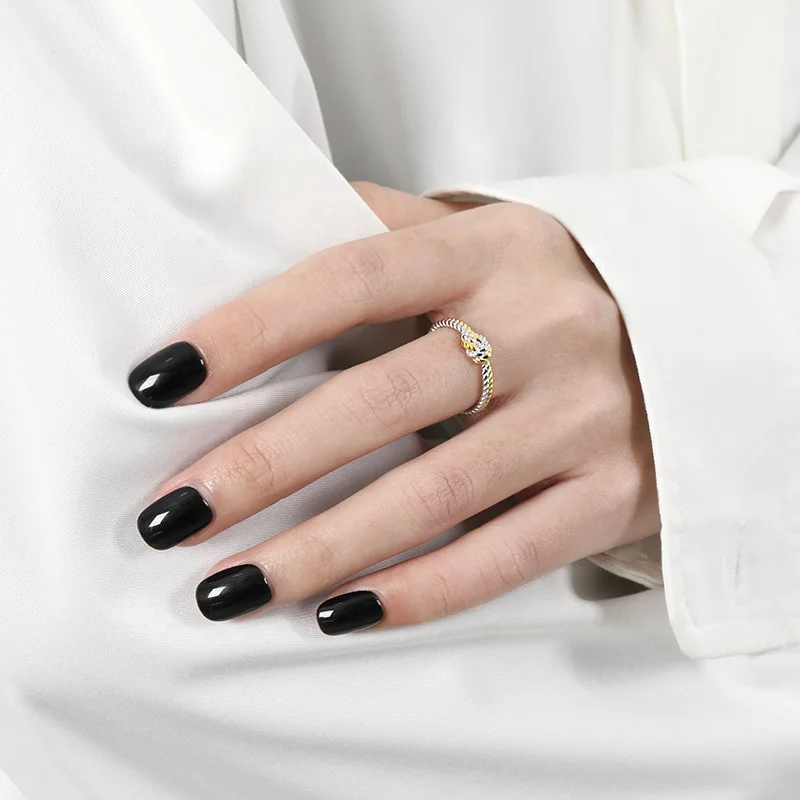 Dina Wholesale Stock Fine Jewelry Vintage Daily Women Minimalist Ring Knot Twisted 925 Sterling Silver Double Color Ring Jewelry