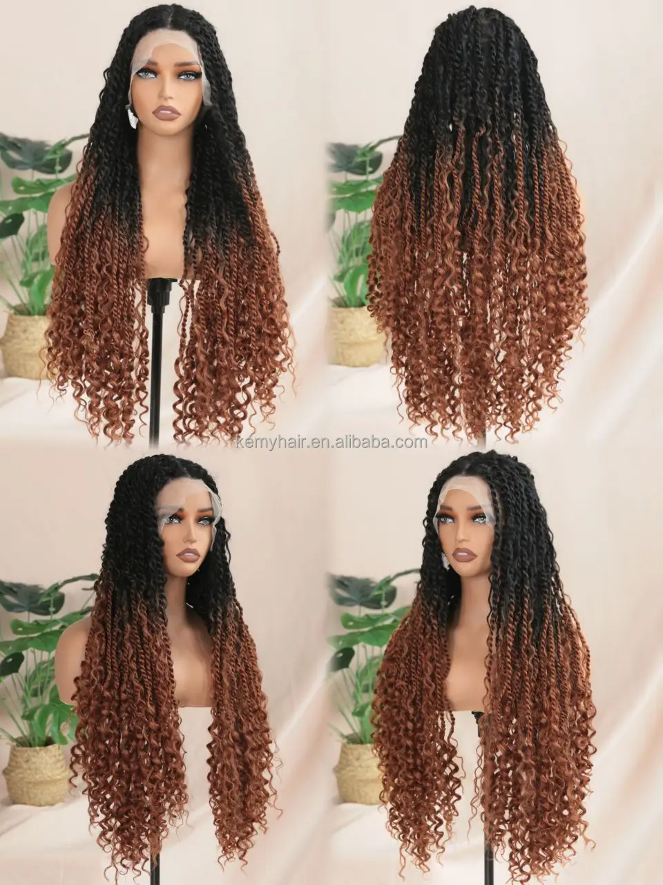 KEMY HAIR Braided Synthetic Full Lace Wigs Braded Twist RIver HD Lace Front Wholesale Braiding Wig Heat Resistant Fibre Wigs