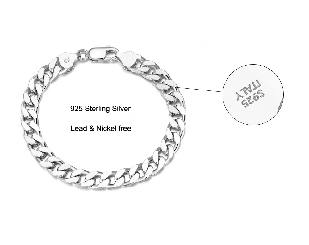 R.Gem. Italian Cuban Link Curb Chain 925 Sterling Silver Bracelet for Men Women