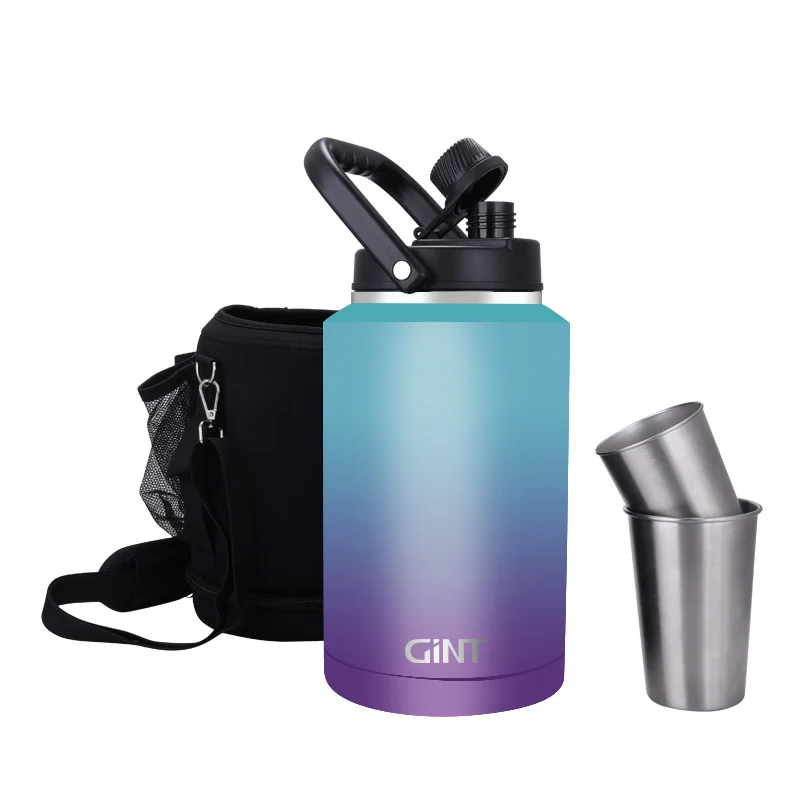 Custom Double Wall Insulated Gallon Jug 64oz 128oz Stainless Steel Beer Growler Water Bottle Vaccum Flask With Outdoor Cup Bag