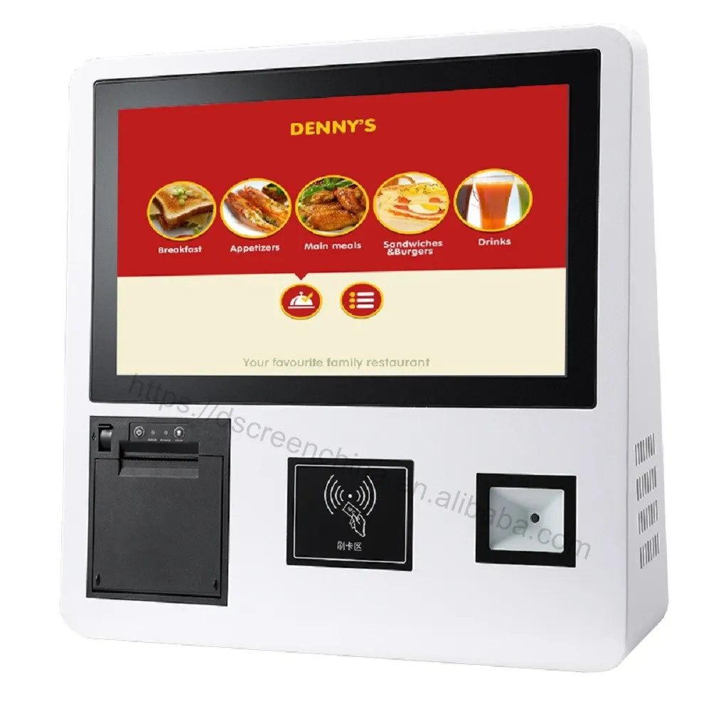 15.6inch wall mounted self checkout kiosk printer scanner NFC RFID self service kiosk ordering machine for restaurant