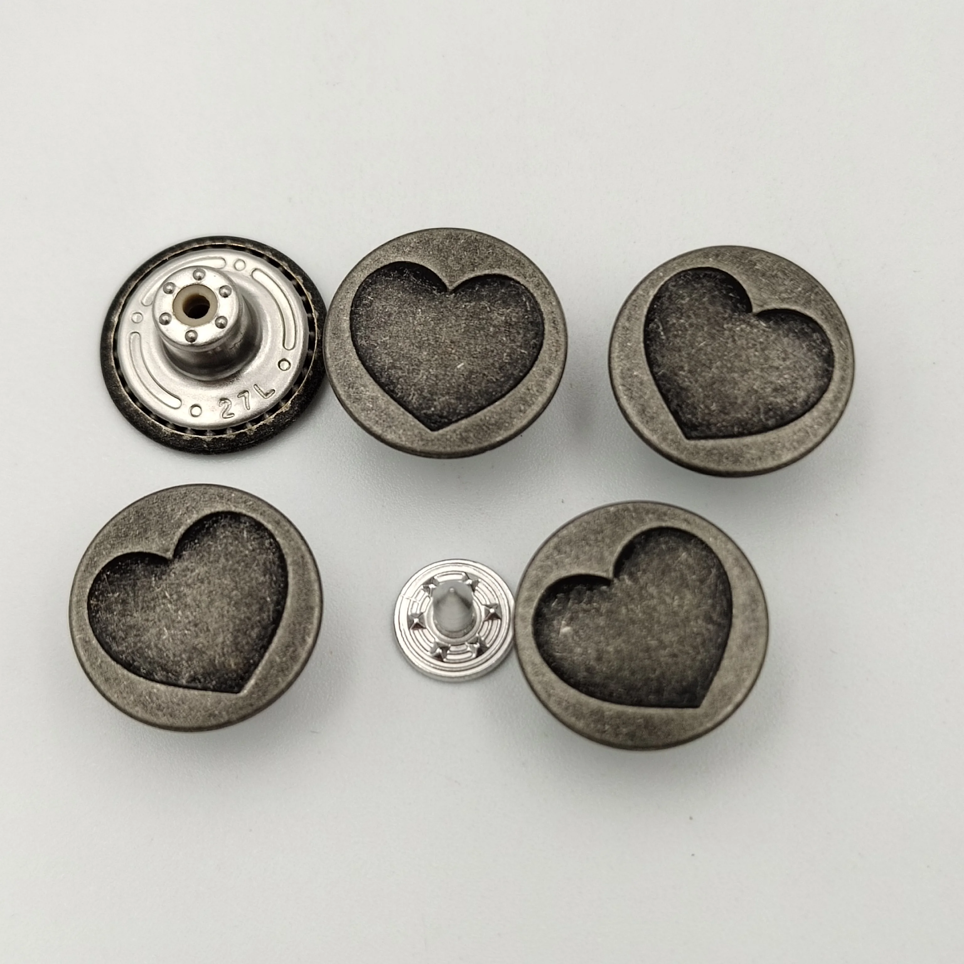 Custom logo brass brand denim metal antique silver buttons 17mm Zamak clothes denim jeans jacket buttons