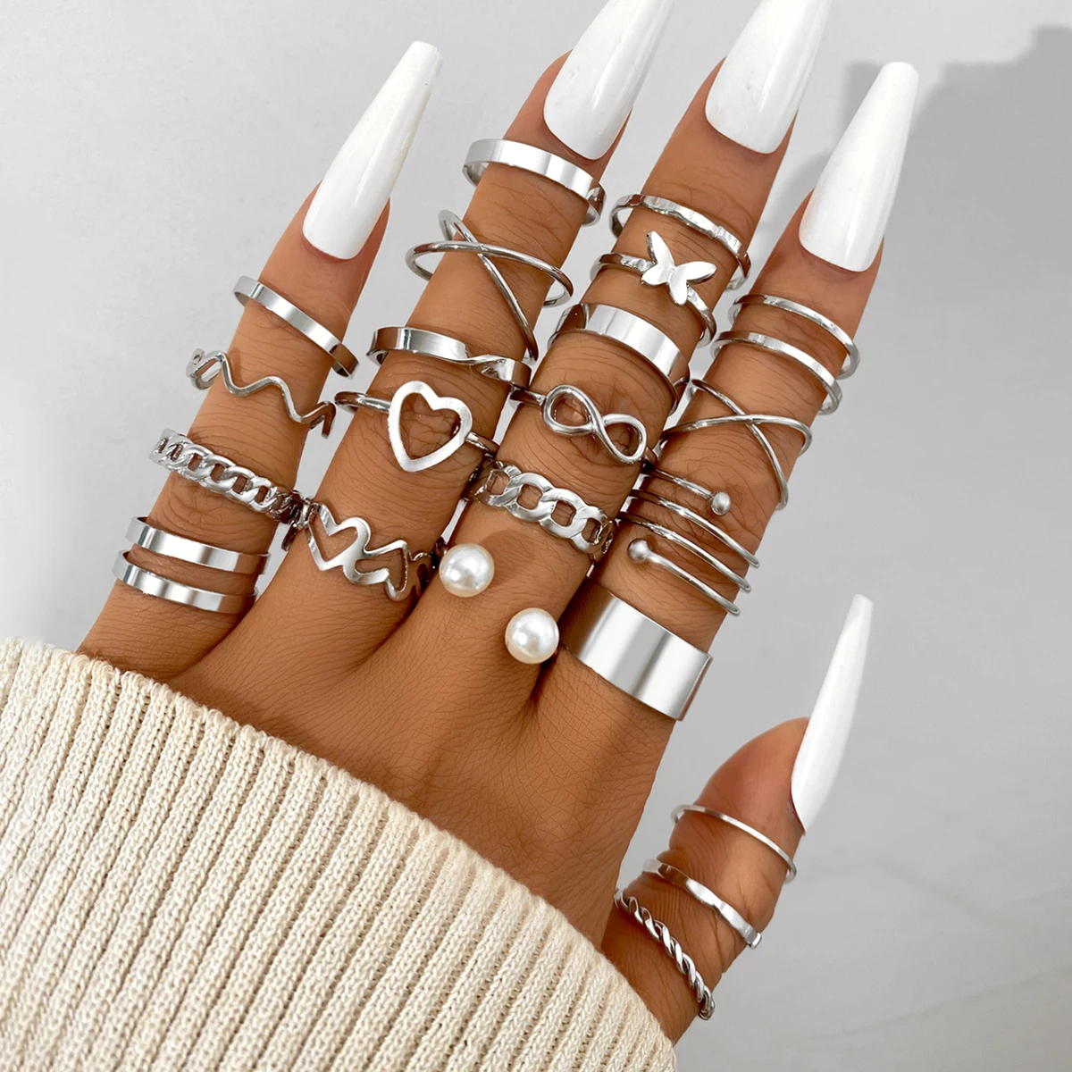 17KM Metal Gold Color Butterfly Ring Set Trendy Pink Crystal Stone Ring Women Fashion Bohemian Heart Animal Snake Rings Jewelry