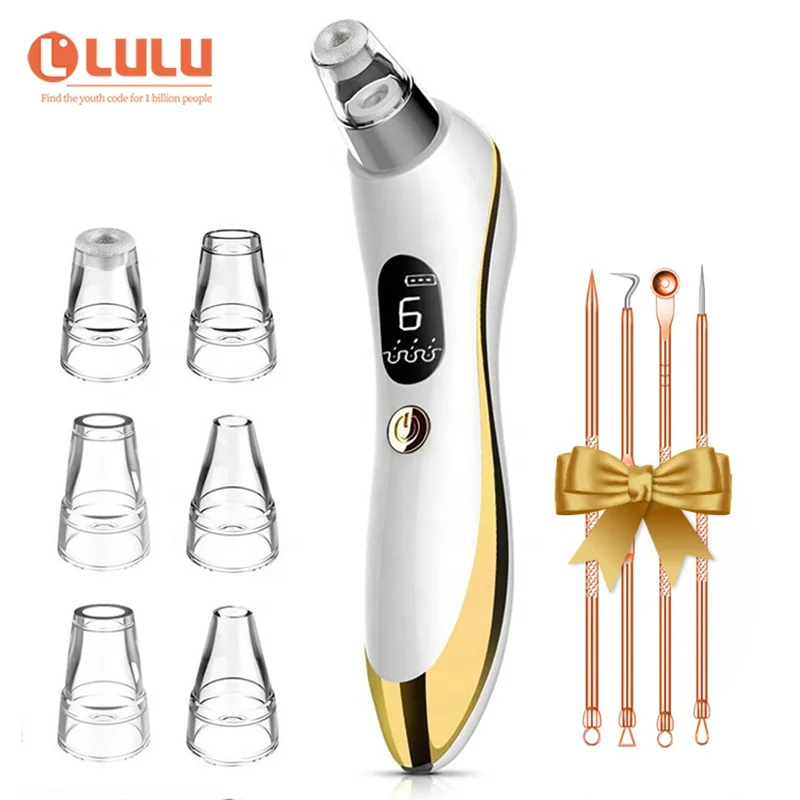 2020 фиолетовая глубокая очистка лица, Электрический Очиститель пор носа 6 всасывающий микродермабразия удаления угрей вакуум/