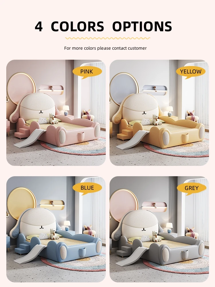 Modern Kids Bed Furniture Cartoon Design Double Bed With Storage Slide
