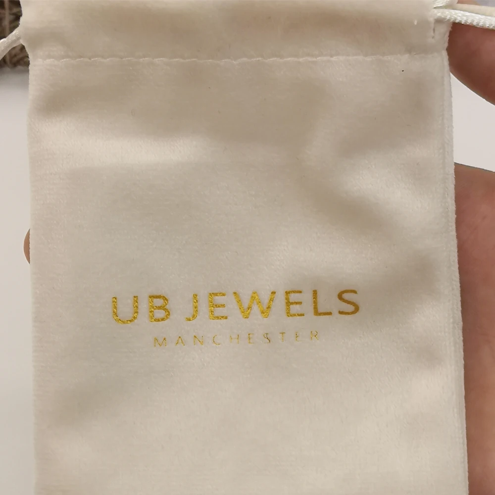 Luxury white velvet pouch wholesale custom logo drawstring bag for jewelry