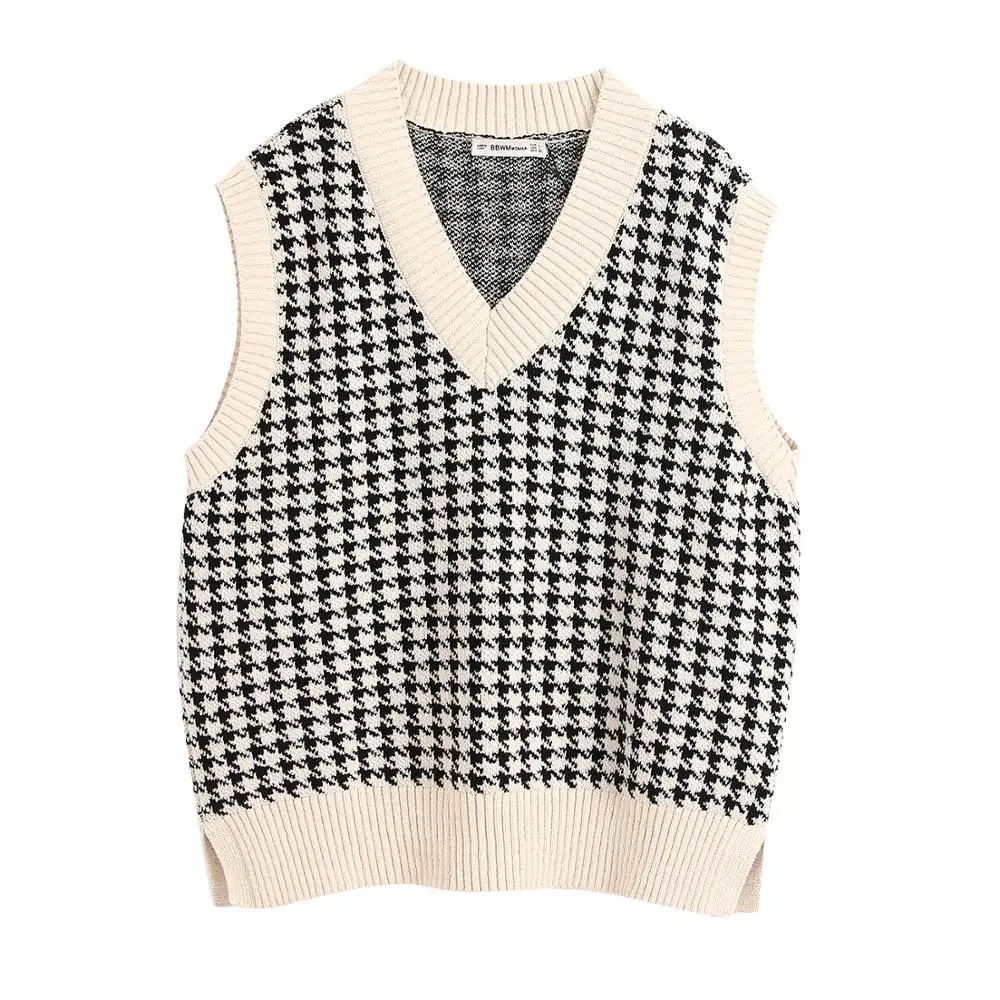 
2021 hot sale 9 colorway side slit oversized knitted sleeveless sweater women casual vest 