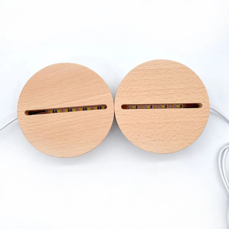 Wholesale Rectangle Oval Round Wood Led Night Light Base Wooden 3d Led Lamp Base For 3d Illusion Night Light