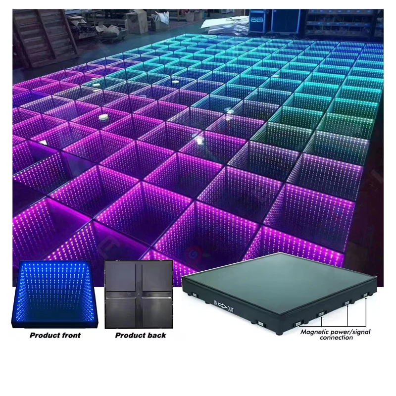 Flyko LED dance floor 3d infinity mirror video light led dance floor for Wedding and event decorations