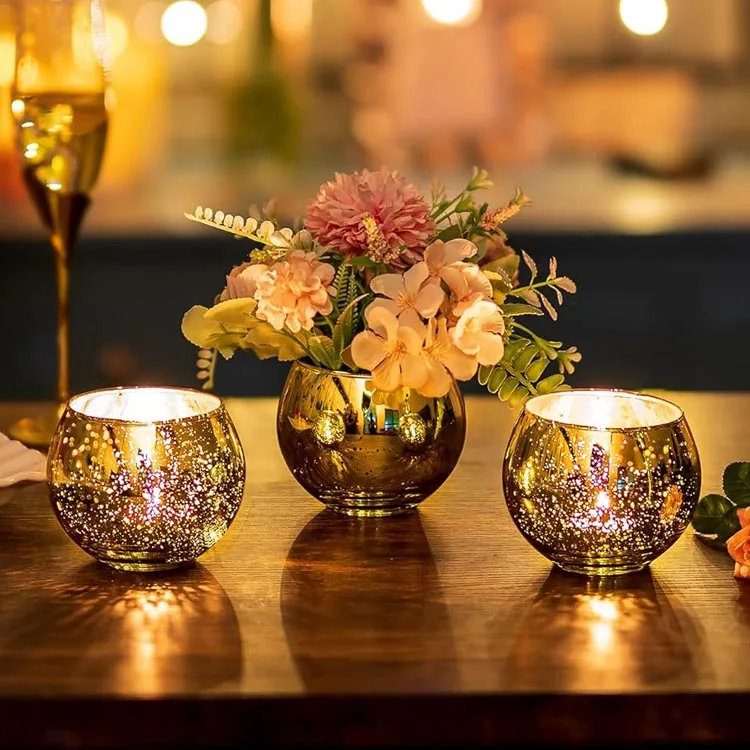 Wholesale Gold Small Glass Bud Vase Sparkling Round Glass Vase for Flowers Bar Table Centerpiece Home Decoration