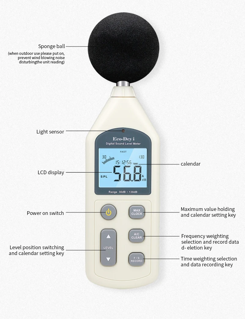 Indicator analog audio vu  smart noise measurement small precision noise sm-841 rion rgb led mic realistic sound level meter