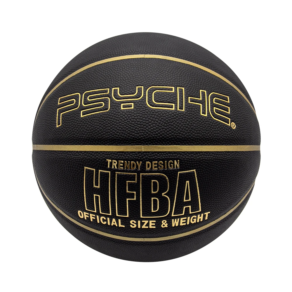 Advanced Composite Leather Custom Logo Official Size Black PU  leather basketball  With Gold channel