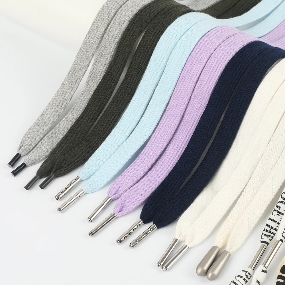Hoodie cord pure color 12mm drawstring polyester cotton hoodie hat cording trouser drawcord rope with metal tips draw cords