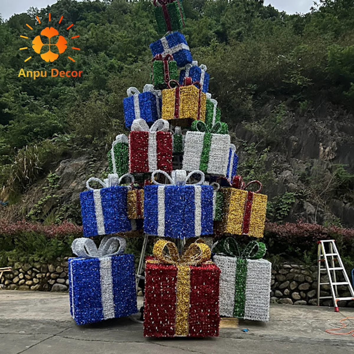 Commercial Outdoor Garden Project Decoration Giant Gift Box Christmas decor Motif Led Lights