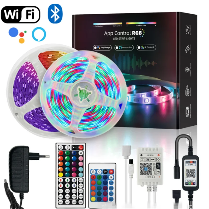 Smart Wifi Rgb Led Strip Lights Flexible 5m 10m 15m 12v 5050 2835 Waterproof Led Stripes Tiras Led Tira De Luz Led