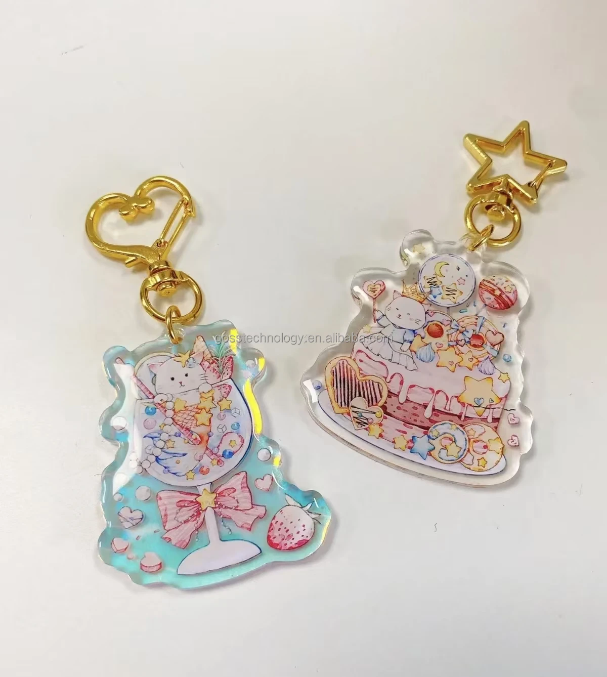 Low MOQ Custom High Quality Two-Side Printed Charm Keychain Cute Japan Anime Acrylic with Glitter epoxy acrylic charm keychain