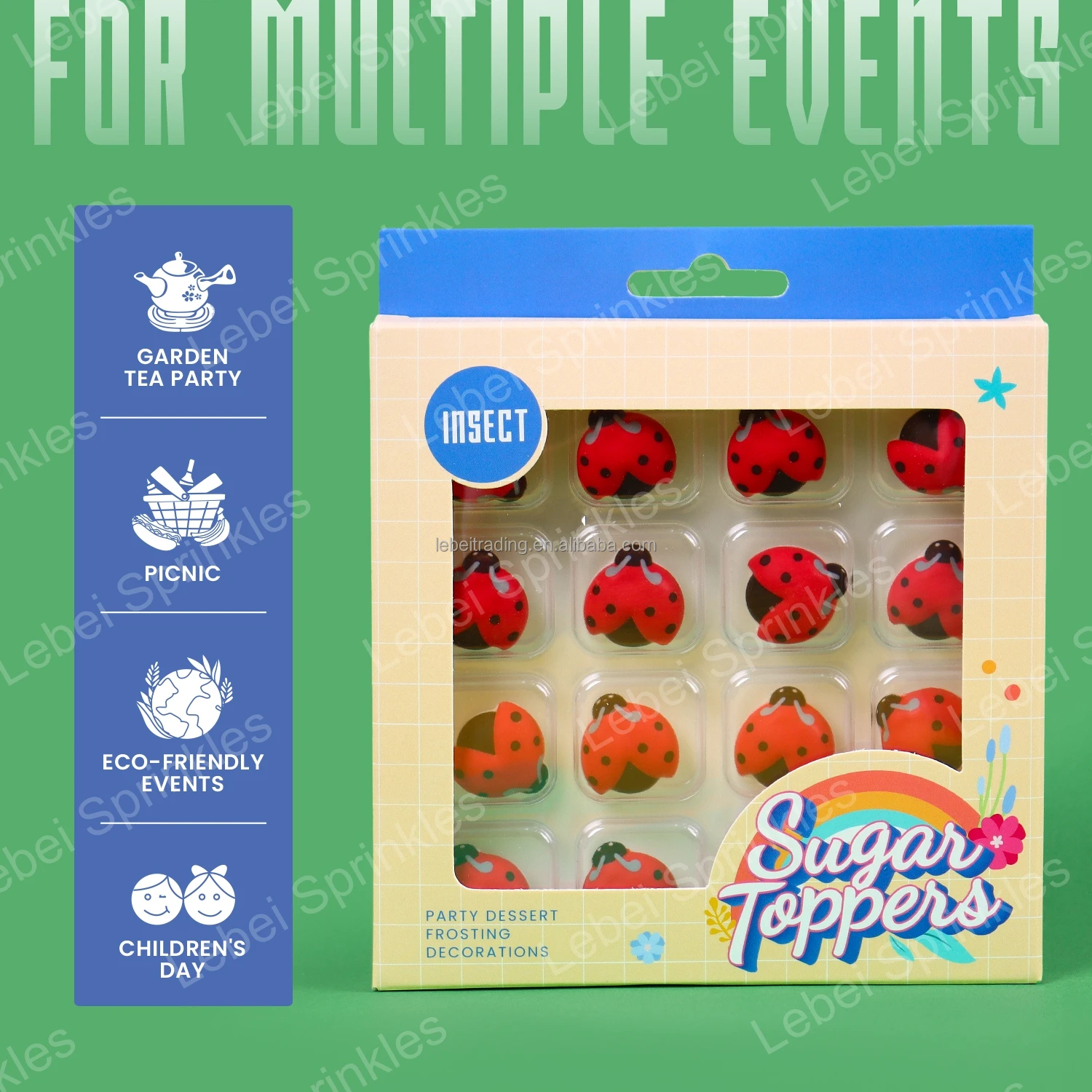 16 PCS Ladybug Edible Cake Topper Trending Royal Icing Decorations Kids DIY Bakery Insect Icing Sugar Candy Sprinkles for Cake