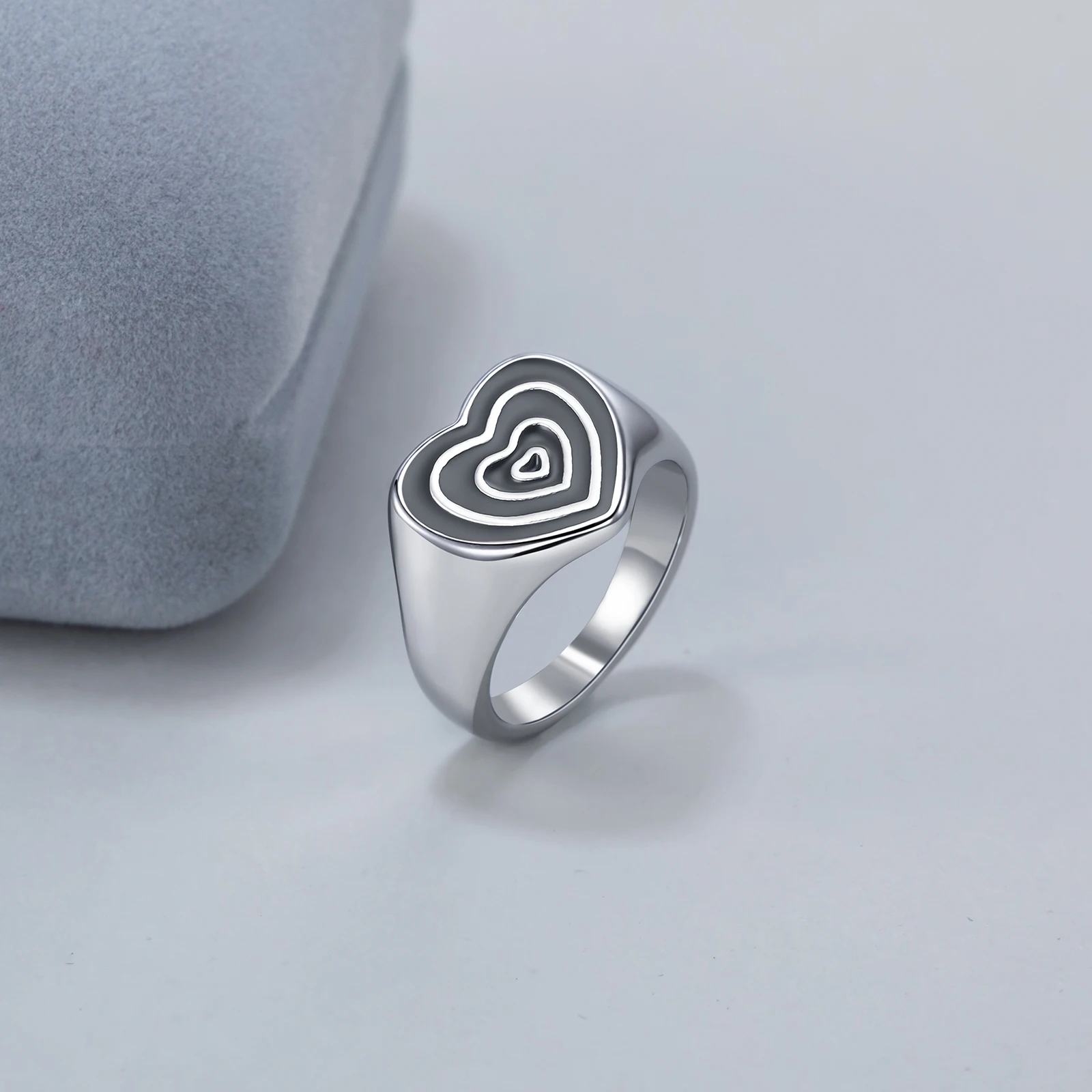 Chunky Ethnic Jewelry Colorful Statement Ring Stainless Steel Enamel Heart Finger Ring