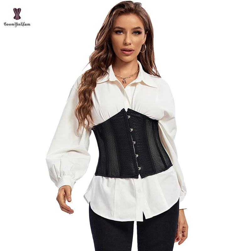Big Size Ladies Black Mesh Girdle Hollow Out Underbust Corset Breathable Slimming Waist Cincher Long Torso