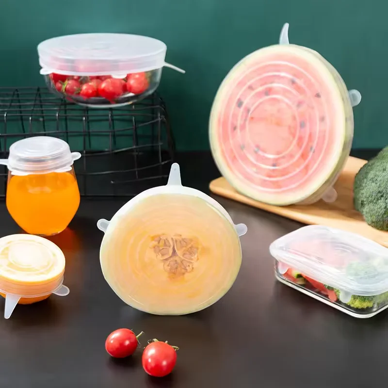 Silicone Stretch Lids Zero Waste Reusable Silicon Container Lid Covers for Leftover Food Fruit Bowls Pots Cups Jars Dishes 6PCS