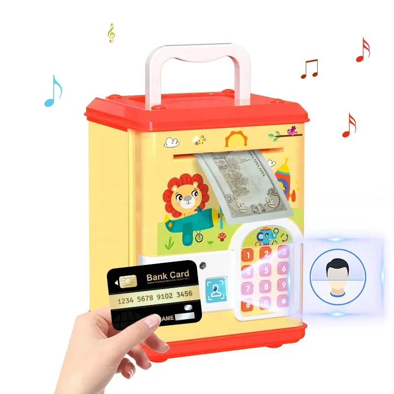 Face Recognition Fingerprint Bank Card Password Atm Piggy Bank Money Saving Box Kids Atm Machine Bank with Auto-Rolling Cash