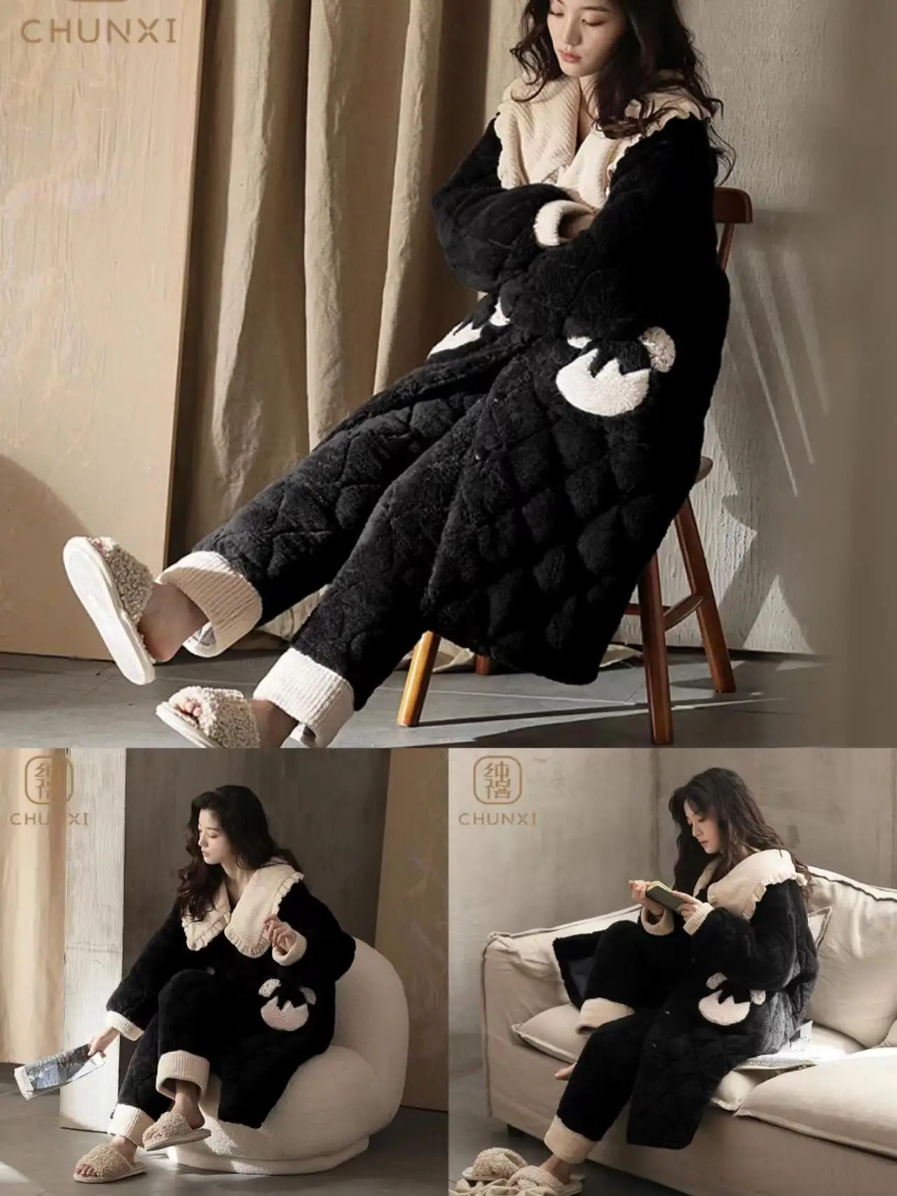 Coral velvet pajama set for women in winter with high aesthetic value plush and thick home clothing set two-piece set