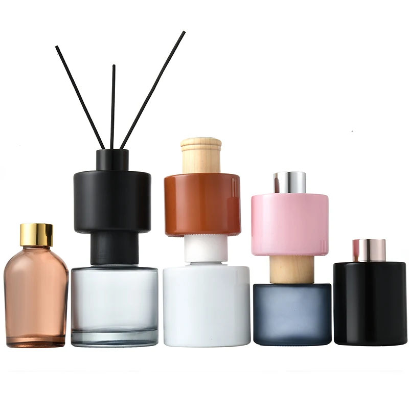 Custom Colorful Matt Black Cylinder Empty Glass Reed Diffuser Bottles Glass Bottle Stick Aroma Essential Oil with Screw Cap