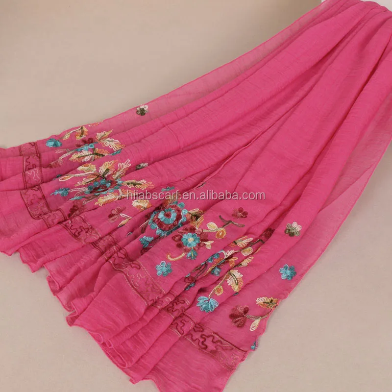 Модный женский головной платок с цветочной вышивкой из пашмины, хлопковый хиджаб, шаль, шарф