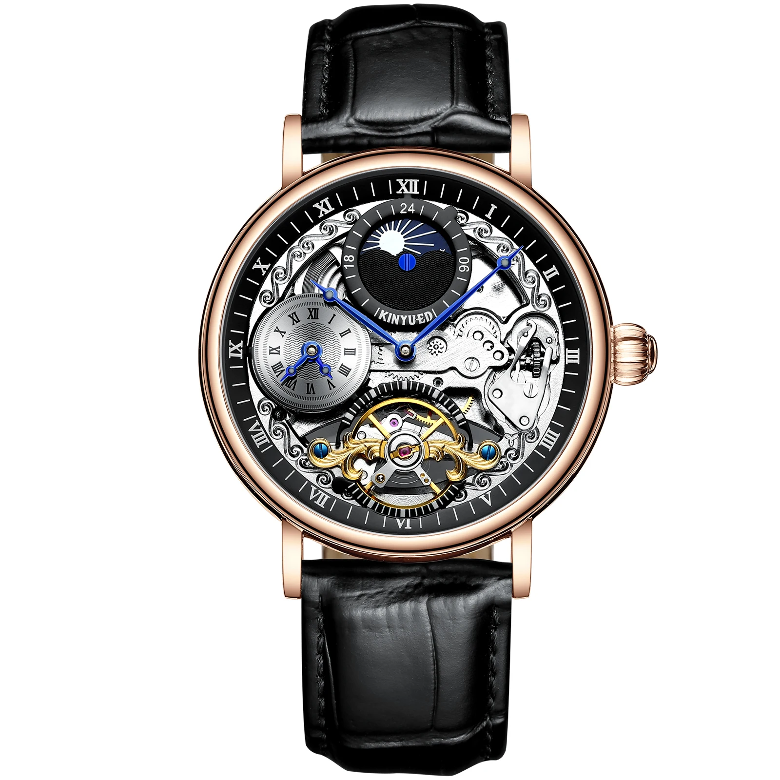 Factory Classic design J073 Luxury Leather Mechanical Watches Waterproof Automatic Tourbillon Movement Wristwatch Custom logo