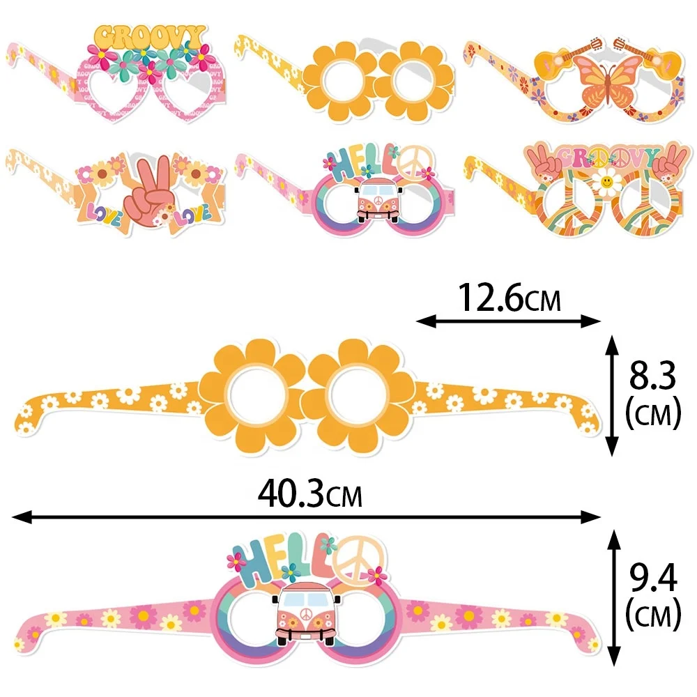 6 Pcs Groovy Retro Hippie Theme Paper Glasses Groovy Party Decorations Groovy Hippie Glasses For Girls Birthday Party Supplies