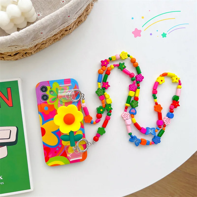 Colorful Painting Flowers  colorful flower phone case with wristband for all phones