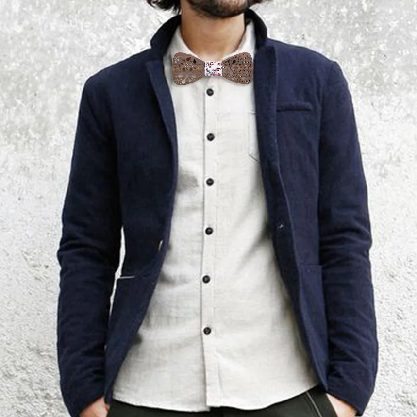 Solid wood firework hollow carved bow tie, hot wedding fashion gifts