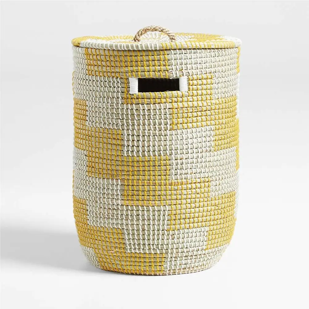 Seagrass With Plastic String Hand Woven Storage Basket, Laundry Basket With Lid Merchant Hamper Cheap Price Wholesale