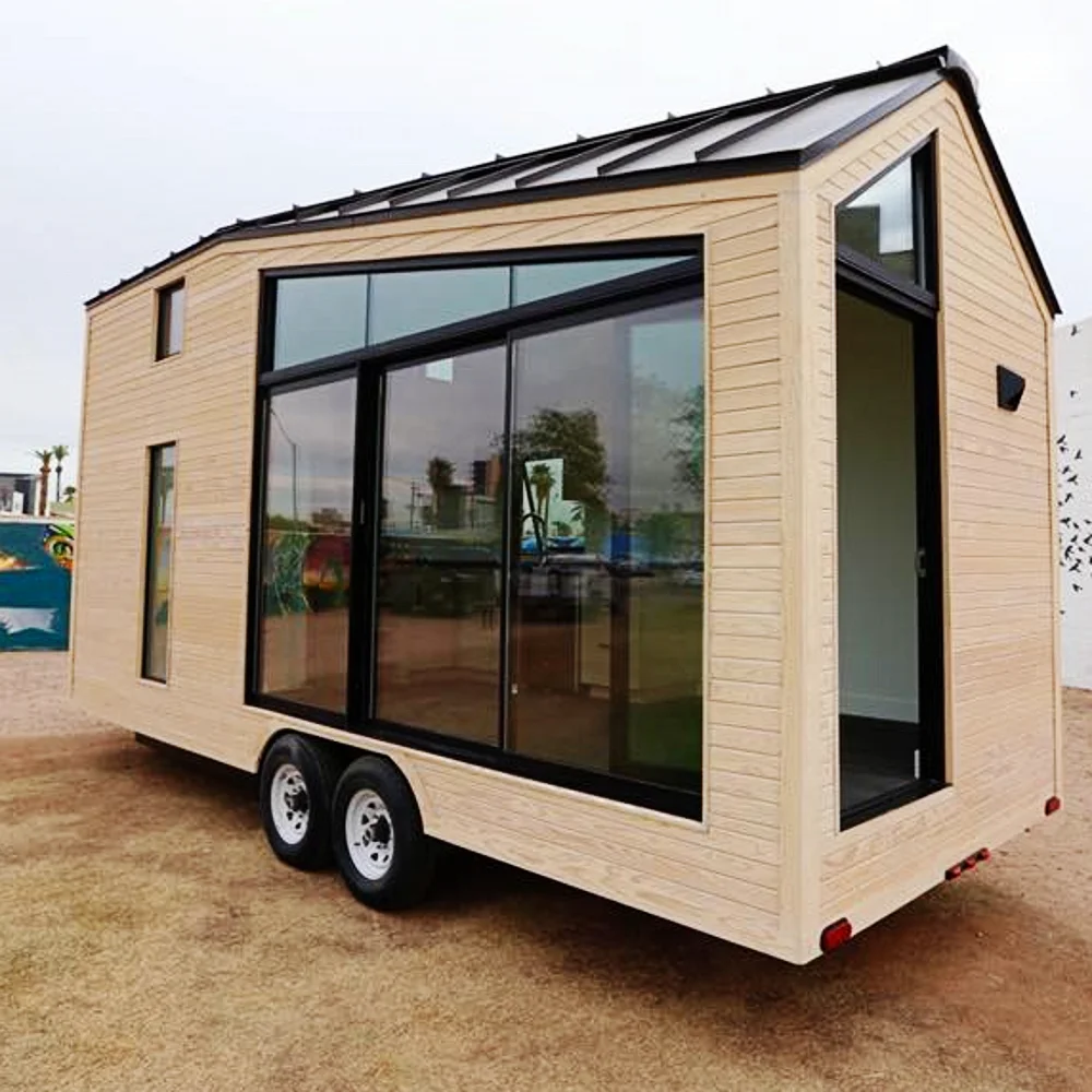 prefabricated wood  movable prefabricated green modular wheels Living tiny trailer houses