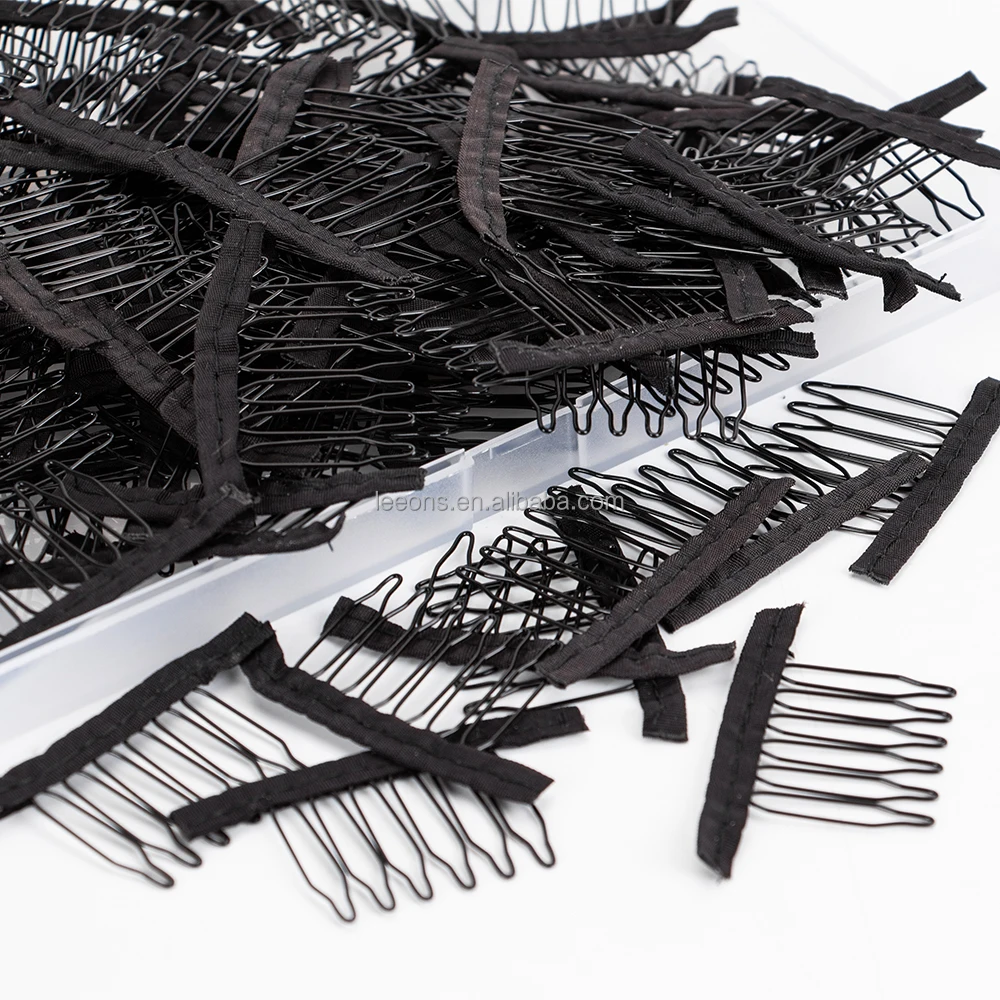 Leeons 6 Teeth 7 Teeth 30mm Black Color Wig Comb Clips Metal Hair Combs for Making Wigs Ponytail Accessories