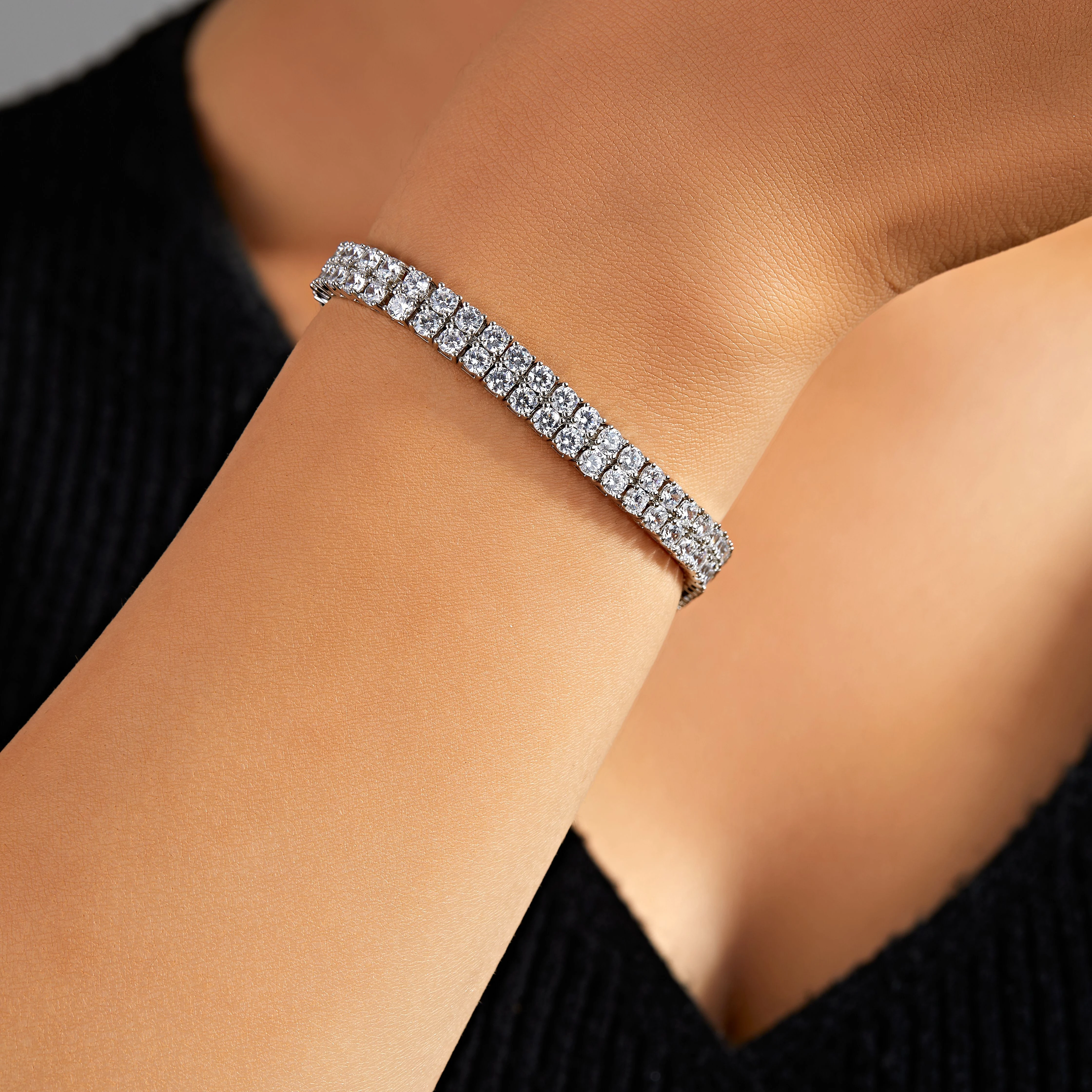 Customised 2-Row Bracelets Women 3mm 3A Cubic Zirconia Paved Non Tarnish Tennis Zircon Copper Accessories Bracelet