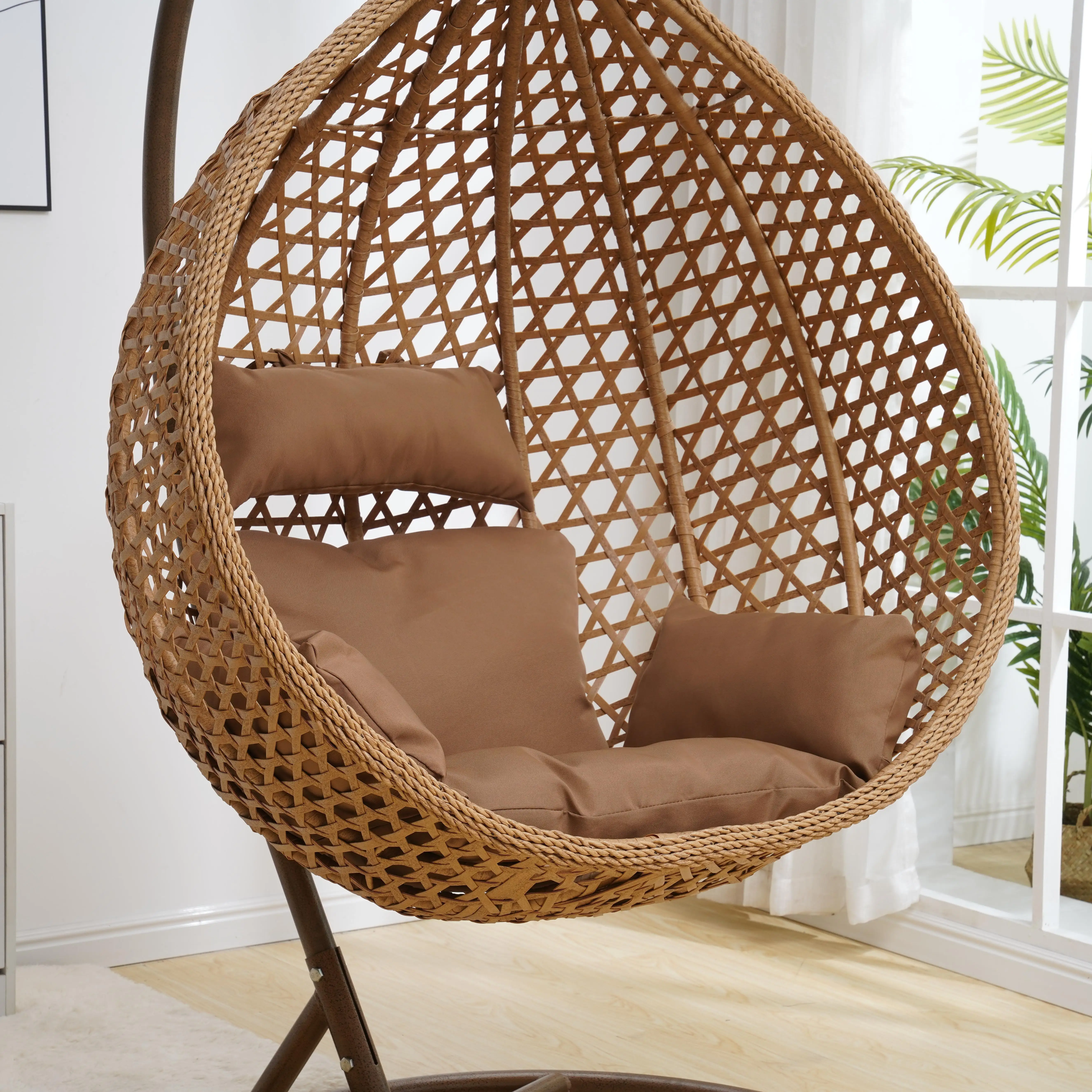 2022 Newest Outdoor Furniture Wicker Rattan Garden Patio Egg Swing Hanging Chair With Metal Stand