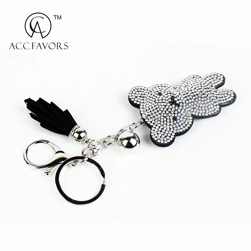 Lovely rhinestone teddy bear keychain with tassel