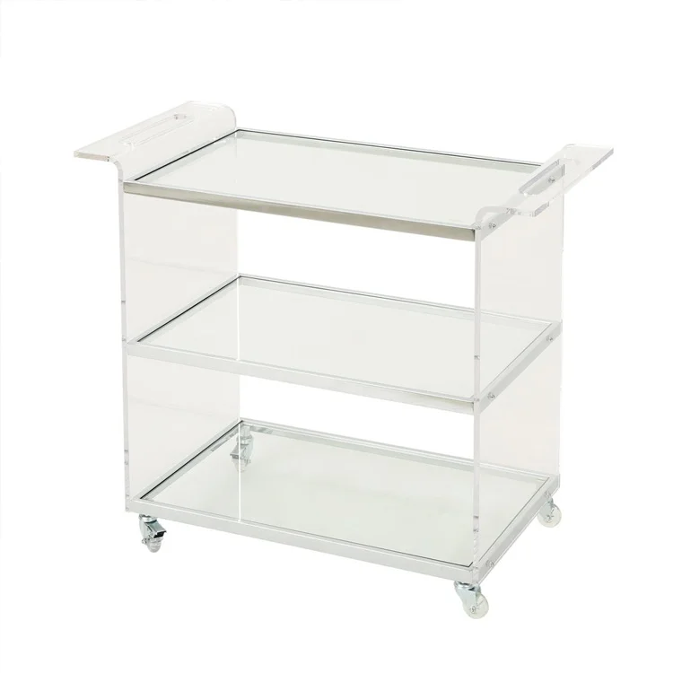 3 Layers Movable Modern Glass Utility Rolling Cart Kitchen Trolley