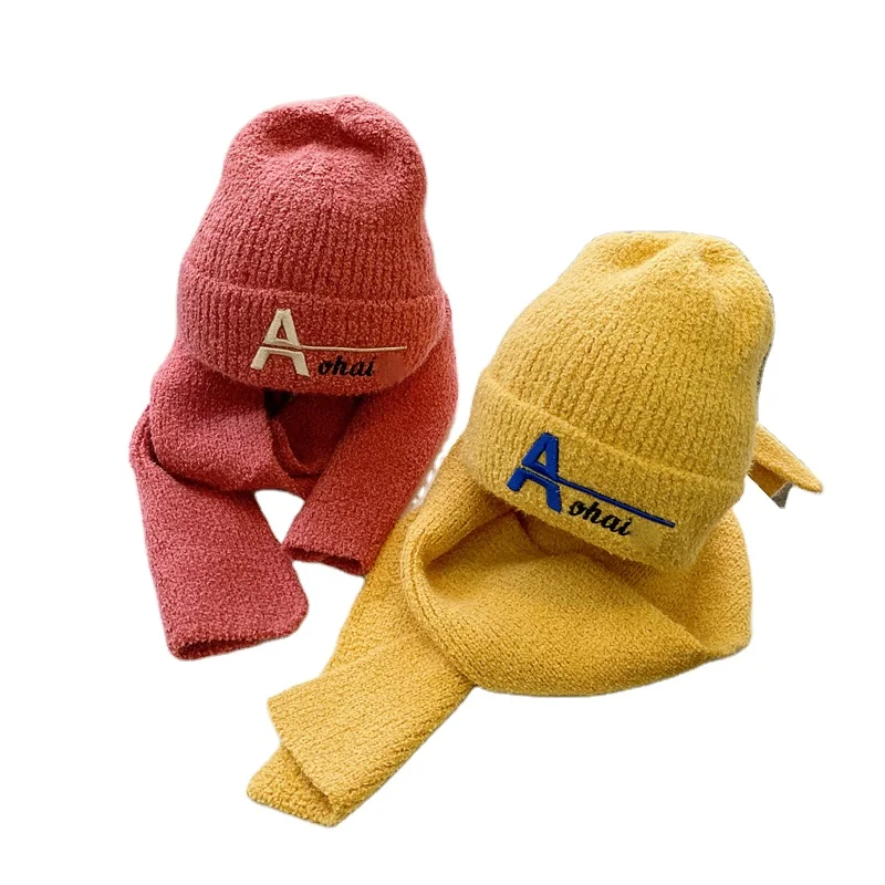 Custom pompons fur hats cap and scarf mitten sets headwear winter caps for baby boy