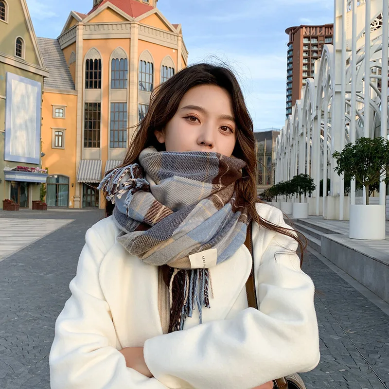 Plaid Scarf for Women Korean Style Autumn and Winter British Style Plaid  Long Thick Warm Shawl