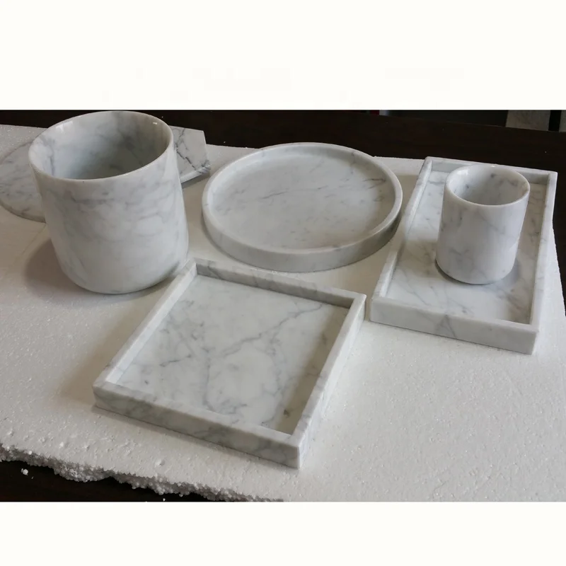 
Prefab Carrara white marble square tray 20x20x3cm marble serving tray 