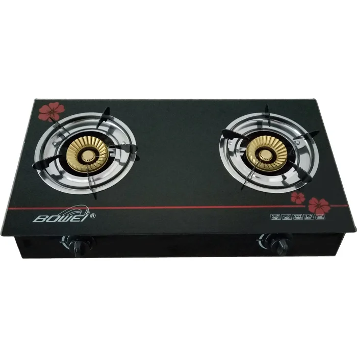Kitchenware Gas Hob Table Tempered Glass Surface 2 Burner Gas Stove with Automatic Piezo Ignition