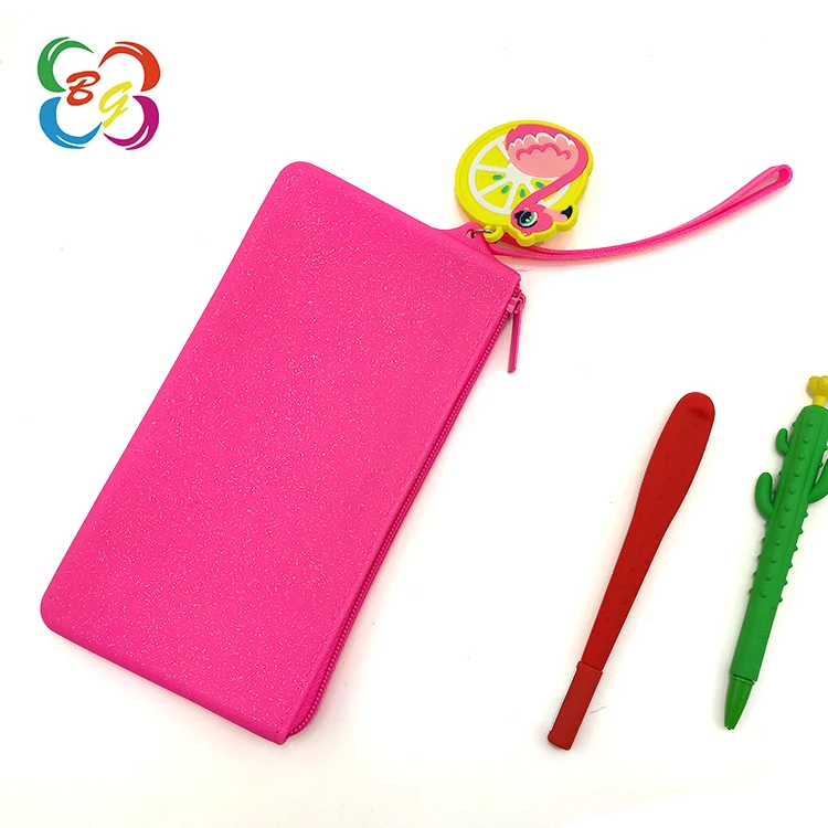 Multifunction Eco Silicone Pencil Case Bag Zipper Cute Flamingo Panda Kids School Pencil Case Girls