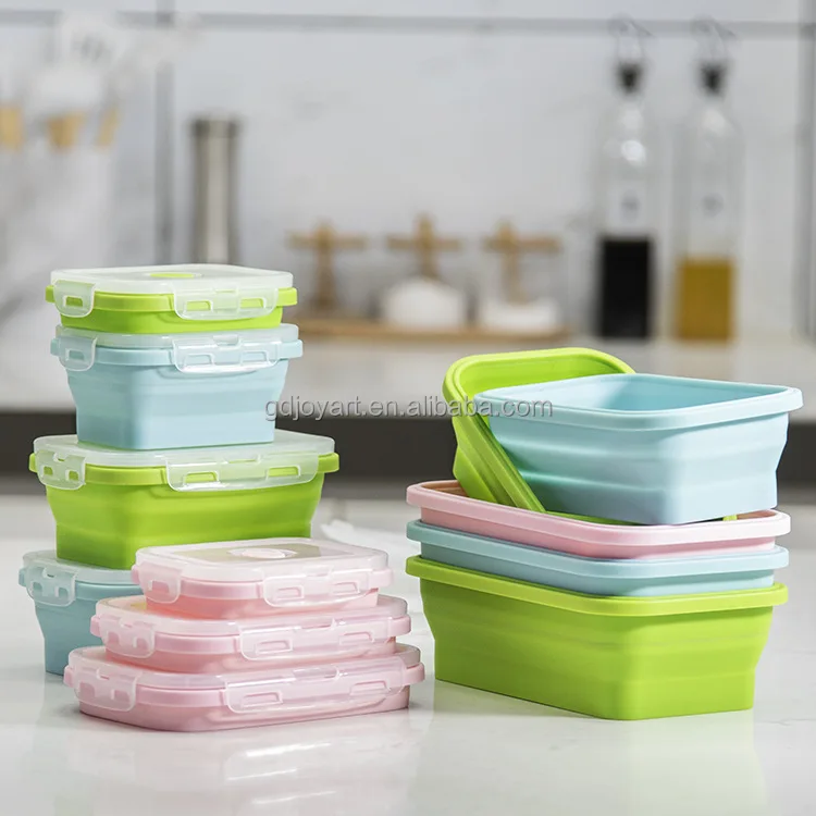 New Design Collapsible Silicone Crisper Microwave Oven Dishwasher Freezer Safe  Food Storage Containers With Lids