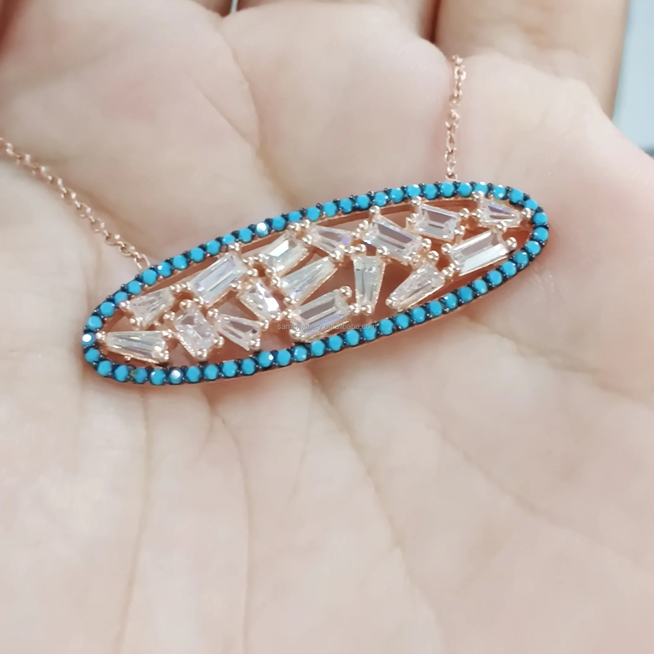 Agent China Emerald Cut Cubic Zircon 925 Silver Plating Rose Gold Necklace For Women 2023